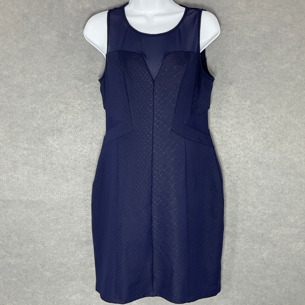 Guess Sheath Dress‎ Cocktail Party Mesh Snake Print Sleeveless Navy Blue Size 10